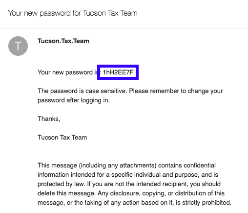 Email with new password